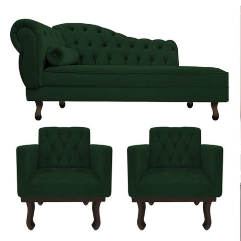 Kit Diva Recamier Juliana 160cm Lado Direito e 02 Poltronas Classic Suede Verde - Amarena Móveis
