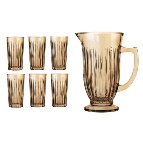 Jarra com 6 Copos de Vidro Ambar Melina Hauskraft
