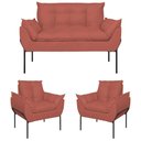Ver imagem 1 de Kit 02 Poltronas + Namoradeira Pé Metal Preto Recepção Sala Cor:rosa