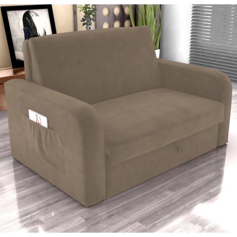 Sofá Cama com Baú 2 Lugares Raheny Veludo Cappuccino