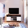 Bancada Lola Nogueira Real/ Off White com Rodízios e 2 Portas para TV 47 Polegadas - 2