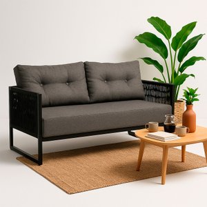 Namoradeira Corda Náutica - Living, Varanda, Estar - Namoradeira Araxá – Preto Linho Cinza
