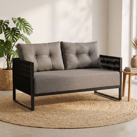 Namoradeira Corda Náutica - Living, Varanda, Estar - Namoradeira Araxá – Preto Linho Cinza