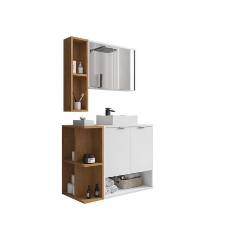 Conj Banheiro Gabinete Ibiza 2076116 Branco/naturalle