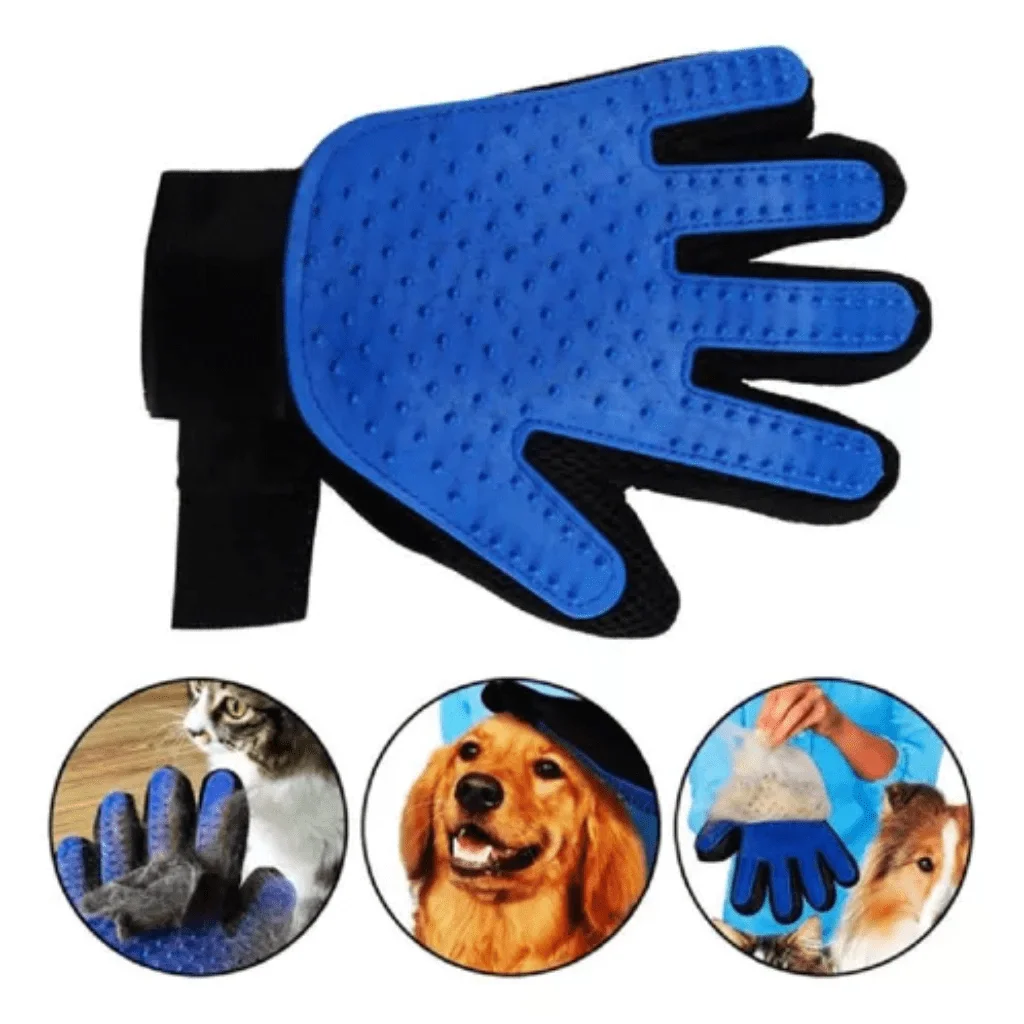 Luva Tira Pelos Pet Removedor Rasqueadeira Profissional Azul - 3