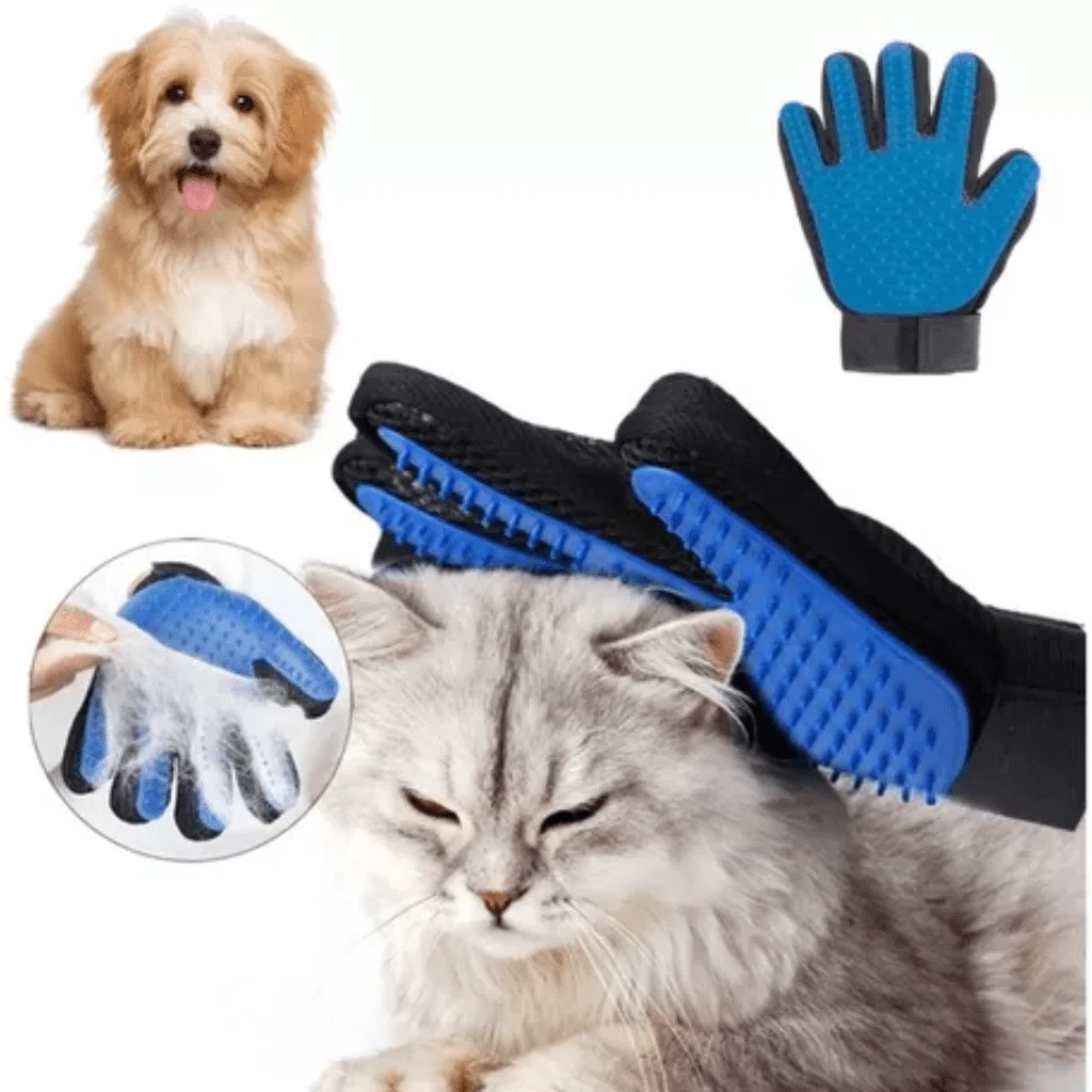 Luva Tira Pelos Pet Removedor Rasqueadeira Profissional Azul - 2