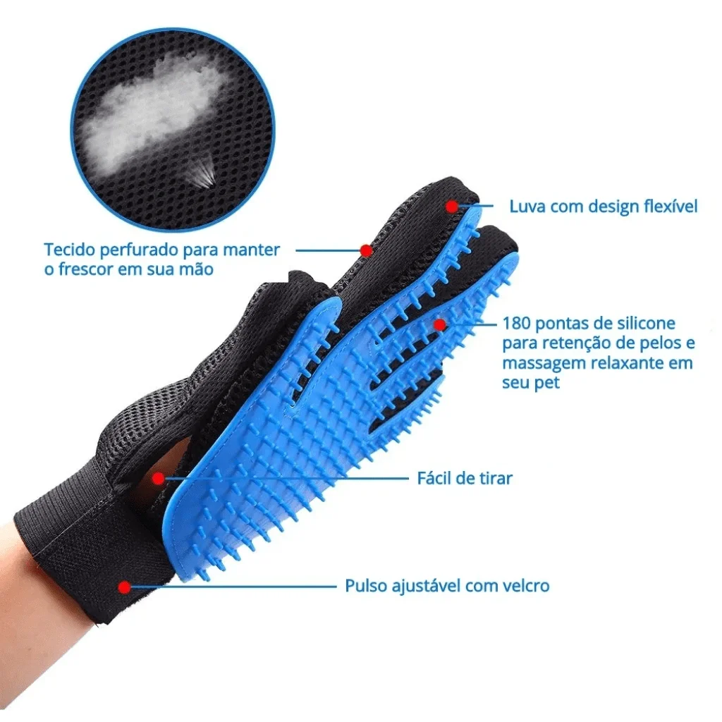 Ver mais imagens de Luva Tira Pelos Pet Removedor Rasqueadeira Profissional Azul