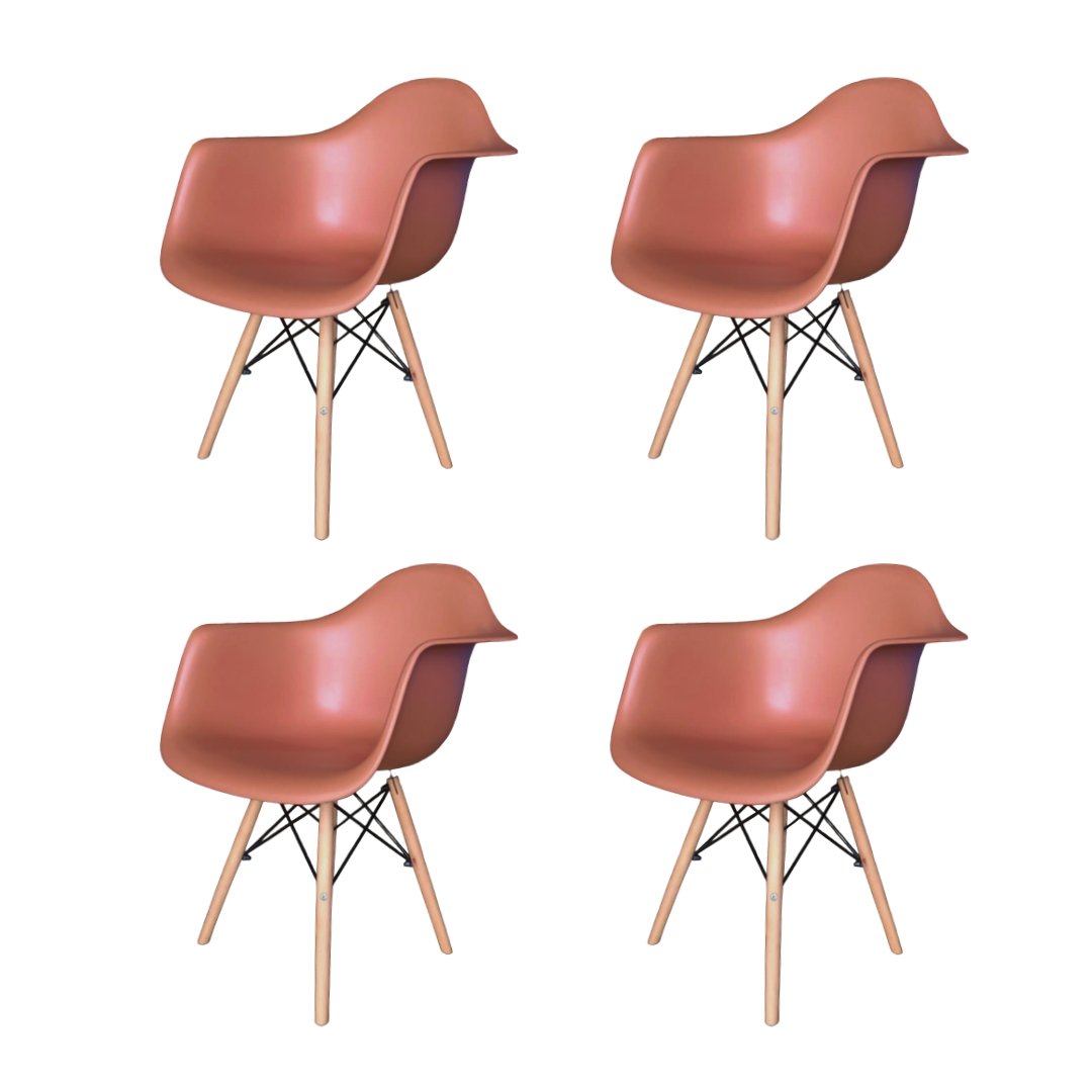 Kit com 4 Cadeira Eames Eiffel Wood com Braço Marrom para Sala de Jantar