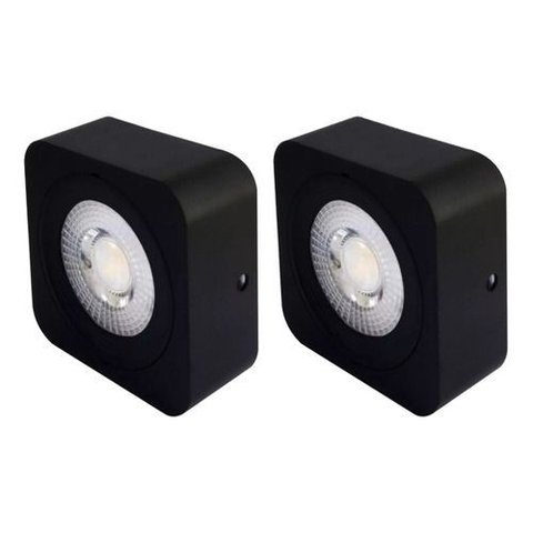 Kit 2 Spot Led Quadrado Fixo Sobrepor 5w 3 Opções de Luz - Preto Branco Frio - 127/220v
