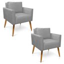 Ver imagem 1 de Kit 2 Poltronas Aline Suede Cinza Pés Palito Castanho - D’Rossi