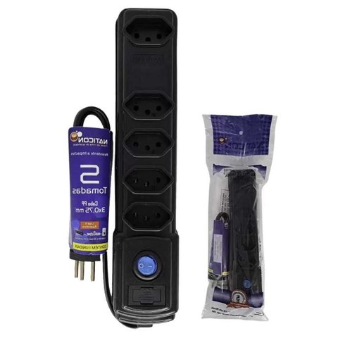 Filtro de Linha 5 Tomadas 2p+t - 10a 250v - Preto - Naticon