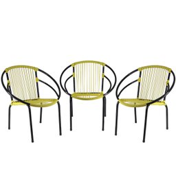 Conjunto 3 Cadeiras Eclipse de Área, Fibra Sintética, Varanda, Artesanal Amarelo - PANERO 12 - 1