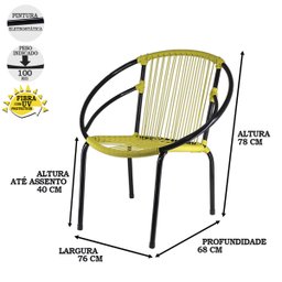Conjunto 3 Cadeiras Eclipse de Área, Fibra Sintética, Varanda, Artesanal Amarelo - PANERO 12 - 3