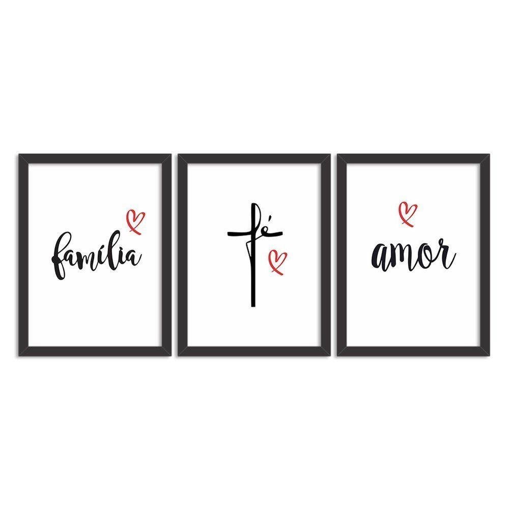 Kit 3 Quadros Familia Fé Amor - 1