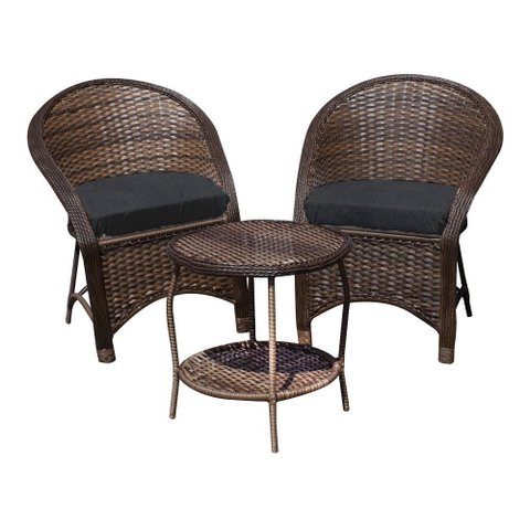 Conjunto de Poltronas Fibra Sintética Sônia - 2 Poltronas + 1 Mesa Centro - Tecido Duna Preto