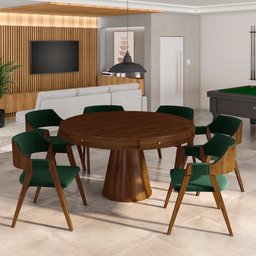 Conjunto Mesa de Jogos Carteado Bellagio Tampo Reversível e 6 Cadeiras Madeira Poker Base Cone Velud - 8
