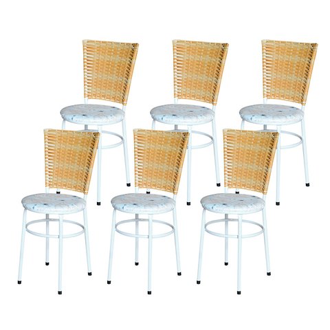 6 Cadeiras para Mesa Branca Hawai Palha Assento Floral:floral Areia