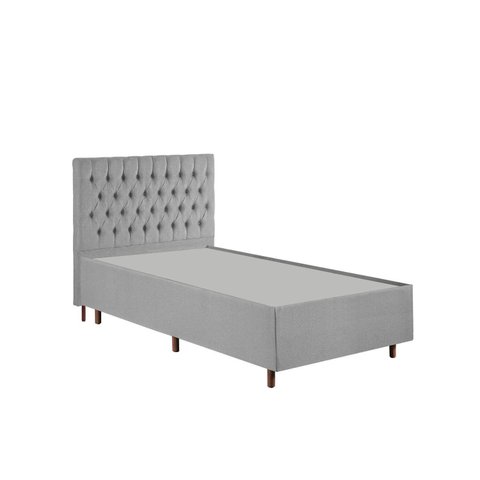 Kit Cama Box Solteiro e Cabeceira Estofada em Linho Cinza Realeza Espresso Móveis