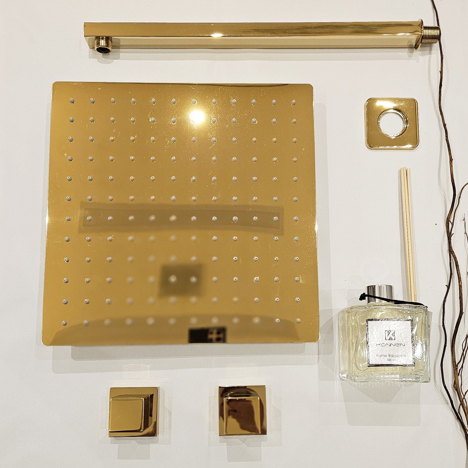 Kit Ducha Simples - Square- Ducha Quadrada de Parede 30x30cm + 2 Acabamentos de Registro - Dourado K - 1