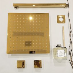 Kit Ducha Simples - Square- Ducha Quadrada de Parede 30x30cm + 2 Acabamentos de Registro - Dourado K - 1