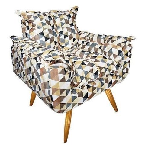 Poltrona Opala Suede Estampado Triângulo Bege