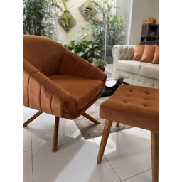 Kit Duas Poltrona Giovana Base Giratória Ferro e Madeira em Sued Premium:terracota - 5