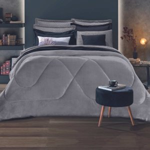 Edredom Casal Plush Inove Cinza Cromo