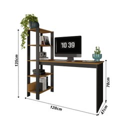 Mesa Escrivaninha Artemis Prateleiras Escritório Moderno Estilo Industrial Nicho Gaveta Cor Canela - 5
