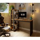 Ver imagem 2 de Mesa Escrivaninha Artemis Prateleiras Escritório Moderno Estilo Industrial Nicho Gaveta Cor Canela