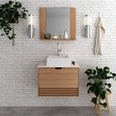 Ver imagem 1 de Gabinete de Banheiro Suspenso com Pia e Espelheira Amêndoa Mármore Branco