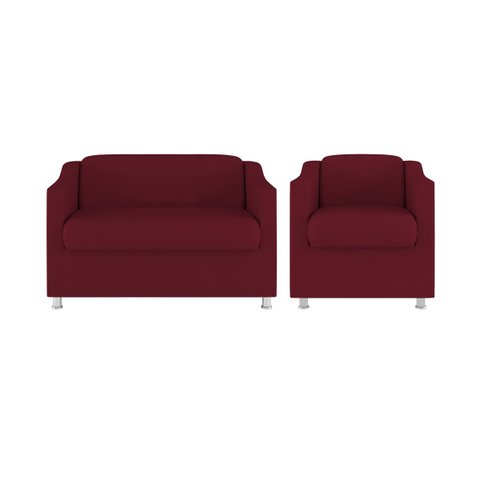 Kit 01 Poltrona Decorativa Tilla + Namoradeira Sala Espera Cor:marsala