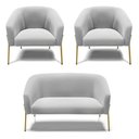 Ver imagem 1 de Sofá Namoradeira e 2 Poltronas Pé de Ferro Dourado Stella Suede D03 - D'Rossi Cinza