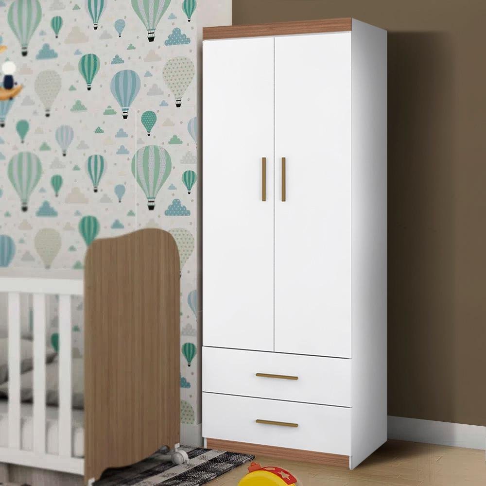 Guarda Roupa de Bebê 2 Portas 2 Gavetas Branco Amadeirado Catarina Shop ...