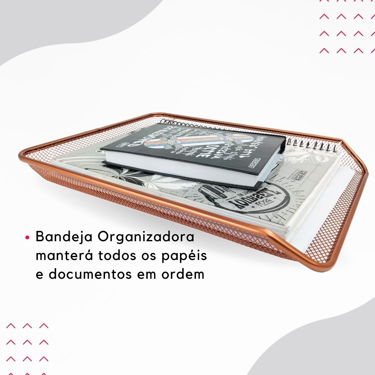 Kit Organizador de Escritorio Rose Gold, Lixeira Aramada, Porta Caneta, Bandeja Porta Papel - Bandej - 2