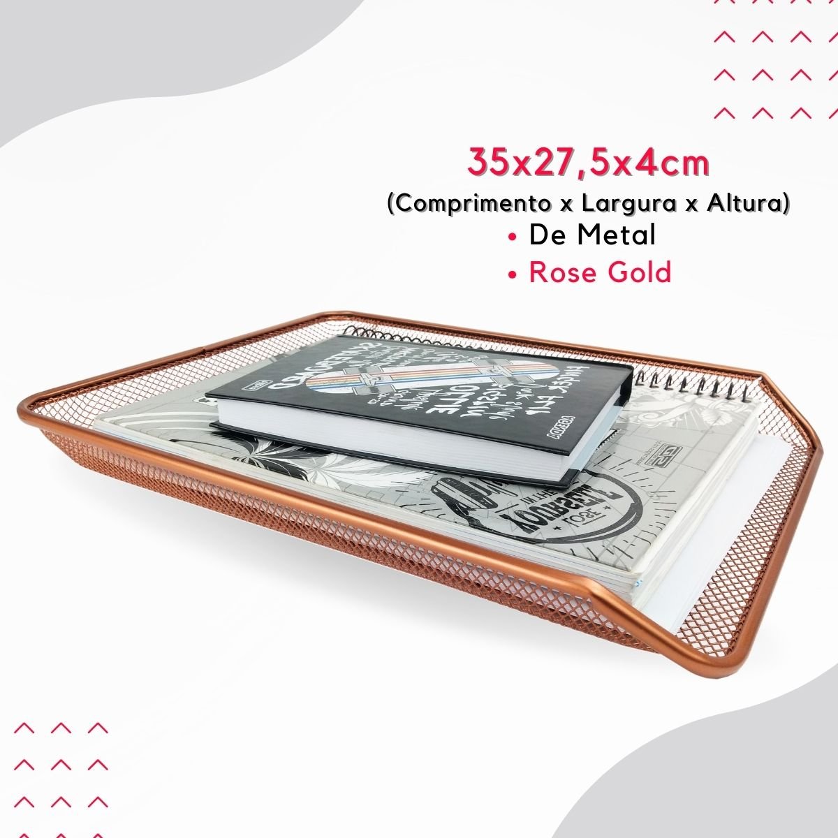 Kit Organizador de Escritorio Rose Gold, Lixeira Aramada, Porta Caneta, Bandeja Porta Papel - Bandej - 3