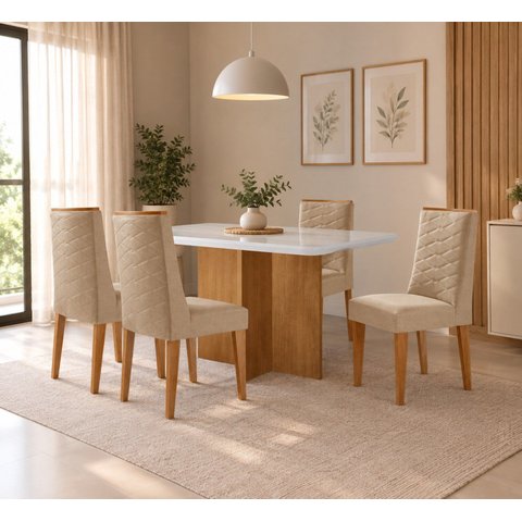 Conjunto Sala de Jantar Mesa Moscou Tp Canto Copo com 4 Cadeiras Estela