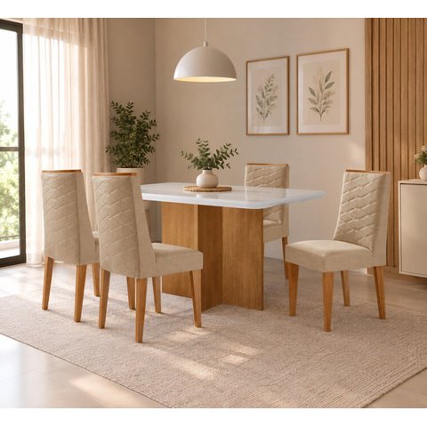 Conjunto Sala de Jantar Mesa Moscou Tp Canto Copo com 4 Cadeiras Estela
