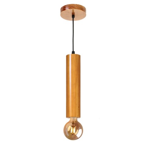 Luminária Pendente Cilindro Tubo de Madeira Maciça 1 Metro E27 Lustre - Cor Cerejeira