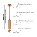Ver imagem 2 de Luminária Pendente Cilindro Tubo de Madeira Maciça 1 Metro E27 Lustre - Cor Cerejeira