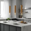 Ver imagem 4 de Luminária Pendente Cilindro Tubo de Madeira Maciça 1 Metro E27 Lustre - Cor Cerejeira