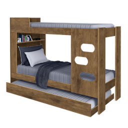 Beliche com Cama Auxiliar Floripa 100% MDF Escada e Proteção Lateral Jequitibá J&A Móveis - 1