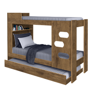 Beliche com Cama Auxiliar Floripa 100% MDF Escada e Proteção Lateral Jequitibá J&A Móveis