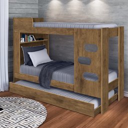 Beliche com Cama Auxiliar Floripa 100% MDF Escada e Proteção Lateral Jequitibá J&A Móveis - 2