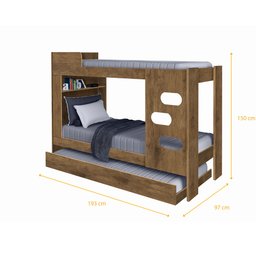 Beliche com Cama Auxiliar Floripa 100% MDF Escada e Proteção Lateral Jequitibá J&A Móveis - 3