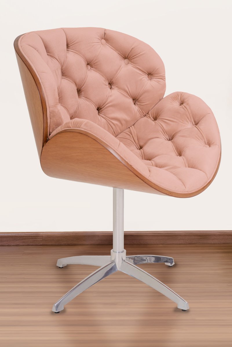 Poltrona Decorativa Bella Laminada Pé Giratório de Alumínio Capitonê Cor:rosa
