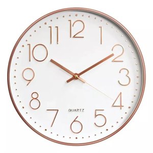 Relógio de Parede Redondo Cozinha Sala Silencioso Branco com Rose Gold