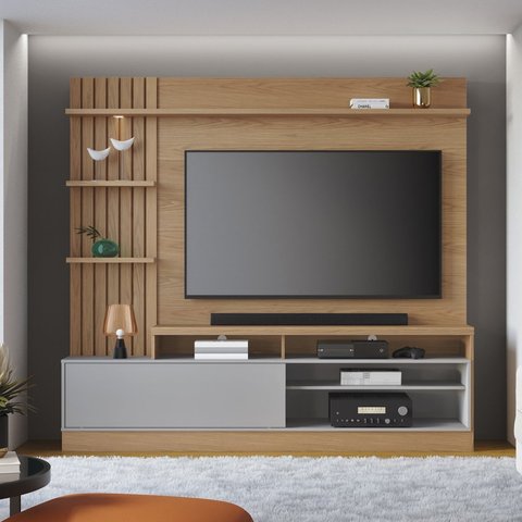 Estante Home Theater para TVs até 65 Polegadas com LED 1 Porta 4 Nichos Maceió Colibri Móveis