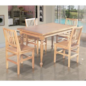 Conjunto Jantar Mesa Madeira Maciça Rústica Franscisca 140x80 com 4 Cadeiras Ripada Confort Natural