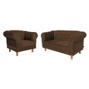 Ver imagem 1 de Conjunto Sofá Namoradeira Chesterfield Capitone Suede Marrom Decorativa / Sala, Tv, Estar, Recepção