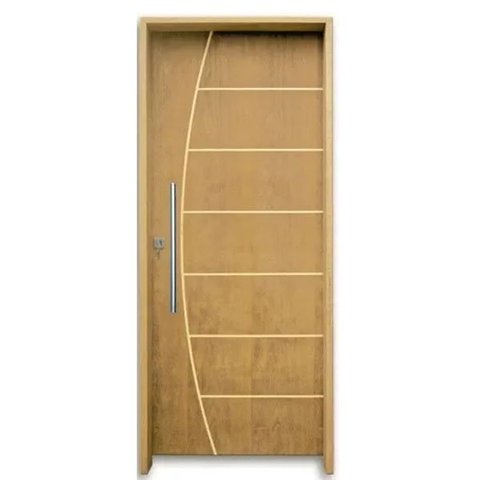 Porta de Madeira Frisada com Puxador Lado Direito 210x80cm Imbuia Allo Esquadrias